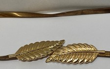 Vintage Gold Tone Metal Stretch Belt Snake Coil Leaf Buckle Waist 30.5  -36  READ