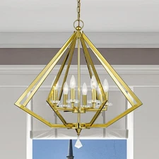 Livex Lighting Diamond Chandelier 8 Light Polished Brass 28" NEW