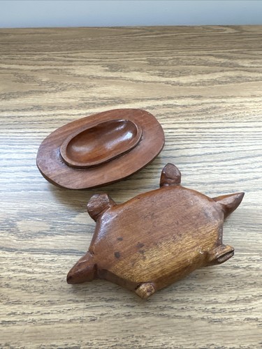 Vintage Holz geschnitzt Schildkröte Schmuck Schmuckkästchen mit abnehmbarem Deckel Blumenmuster - Bild 8 von 8