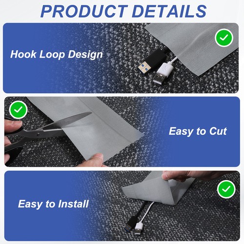 Carpet Cord Cover, 10ft Floor Cover Cord Strip Wire Protector, Black - Afbeelding 3 van 5