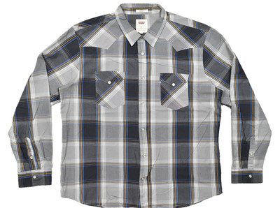 Levi's Mens XXL Standard Fit Western Pearl Snap Plaid Long Sleeve Shirt Grey