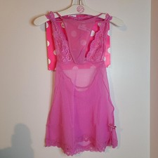 VTG Victoria's Secret Sheer Lace Mesh Babydoll Silk Panty Set Size XS Pink