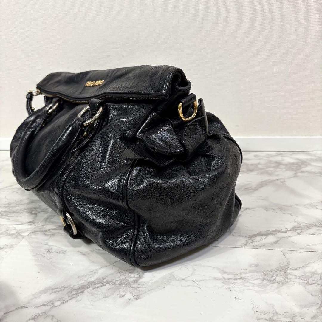 miumiu vitello lux ribbon 2way handbag 黒 MIUMIU vitello lux ribbon 2way bag black - メルカリ