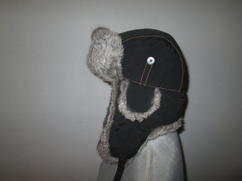 MAD BOMBER Hat Kids Youth Black Trapper w/ Rabbit Fur Ear Flaps Size Large - Picture 1 of 6