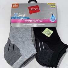 BRAND NEW WOMEN'S SIZE 8-12 HANES 10 PACK comfort fit NO SHOW SOCKS Black Gray