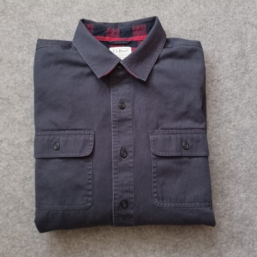 LL Bean Hurricane Shirt Mens Large Navy Blue Button Up Flannel Check Lined - Picture 15 of 16