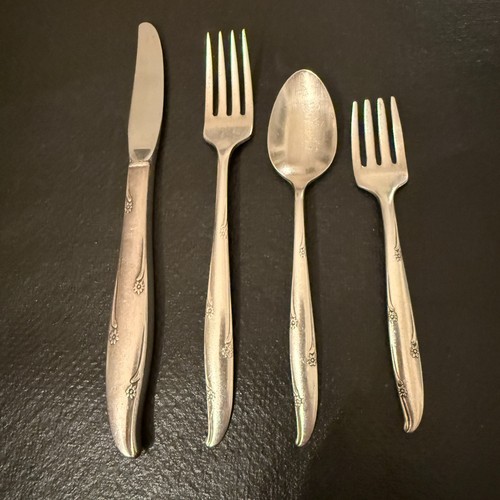 Vintage 4er Set Oneida Community Silber Blumen Silber Teller Besteck 50er Jahre - Bild 1 von 14