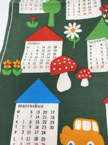 Vintage Finnish Finland Sweeden 70s Fabric Calendar 1978 Mushroom House Car RARE - Picture 11 of 16