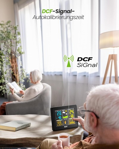 BALDR Wetterstation Funk mit Außensensor, Digital Farbdisplay DCF-Funkuhr Innen - Bild 3 von 7