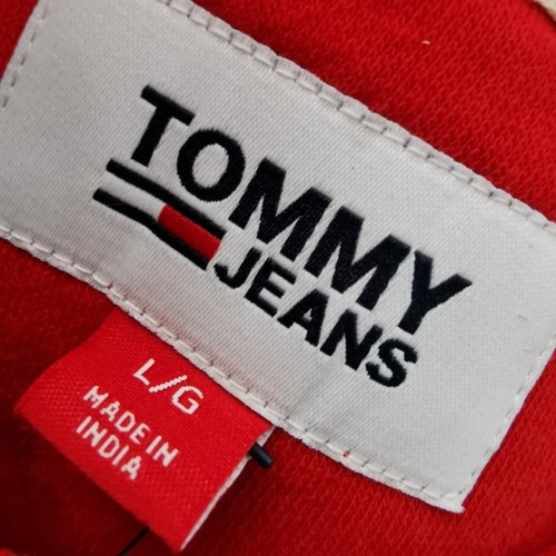 NWT TOMMY JEANS Sz L Blush Red Taped Sleeves Sweatshirt Sweater Top - Picture 7 of 7