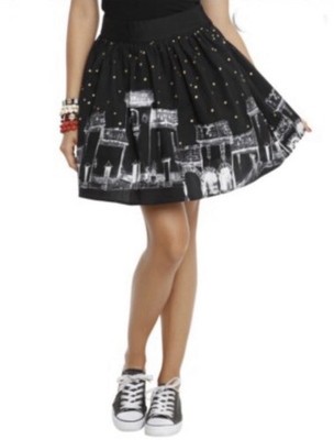 The Book of Life Skater Skirt Black Star Print Village Scene Xl NWT Gothic