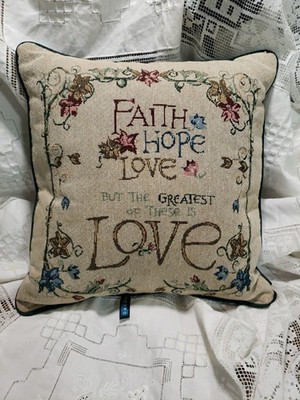 Vintage Dakotah Faith Hope Love Tapestry Throw Pillow Decorative Square Green