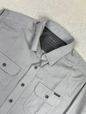 Eddie Bauer Shirt Mens Large Gray Long Sleeve Button Up Dual Pocket Outdoor Mesh