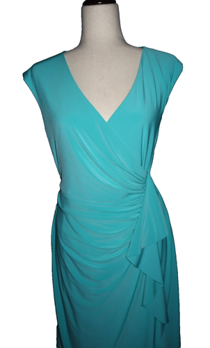 Black Label Evan Picon Dress Turquoise Faux Wrap Ruffle 10 - Picture 13 of 14