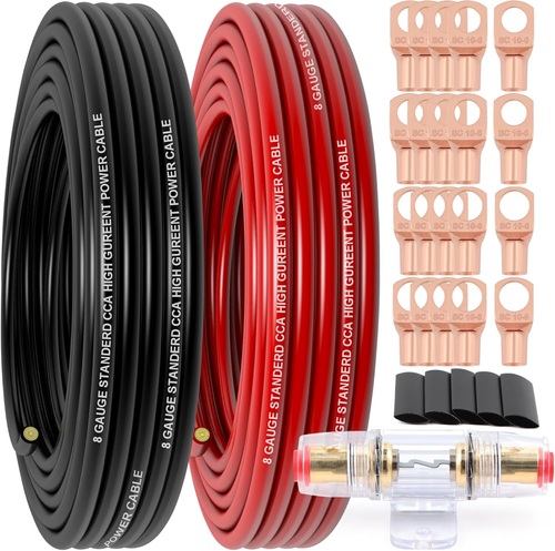 Cable calibre 8 (25 pies rojo + 25 pies negro) aluminio revestido de cobre CCA, 60A portafusibles, 20 P - Imagen 9 de 12