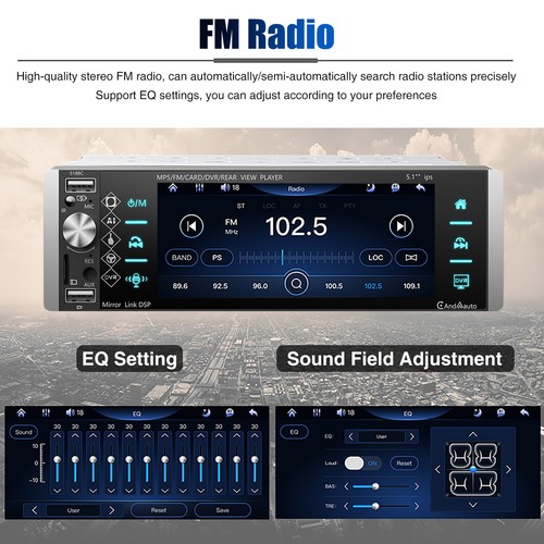 Autoradio 1 DIN 5" con pantalla IPS CarPlay Android Auto Bluetooth USB AUX SD - Imagen 9 de 15