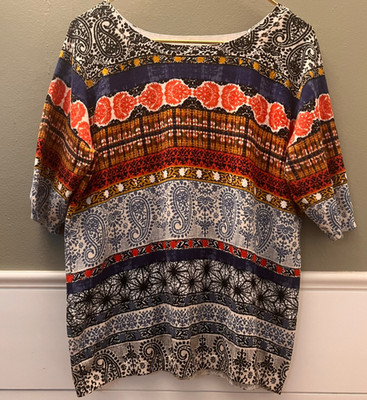 Joseph A. Short Sleeve Sweater Knit Top Paisley Orange Sz XL Qu'est-ce Que C'est