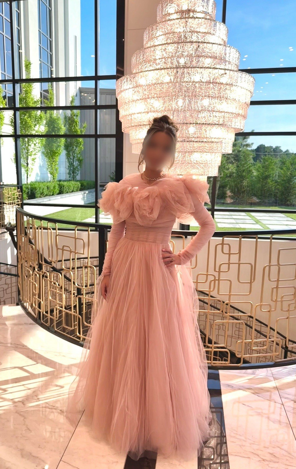 long dress with off the shoulder sleeves Off-Shoulder Ruffle Lace Maxi Dress in Soft Pink - XXS