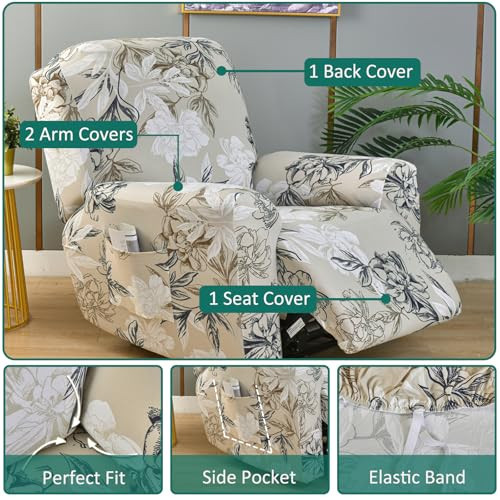 Stretch Cover 4 Pieces Printed Lazy Boy Chair Covers Floral Recliner A3 - Picture 3 of 7