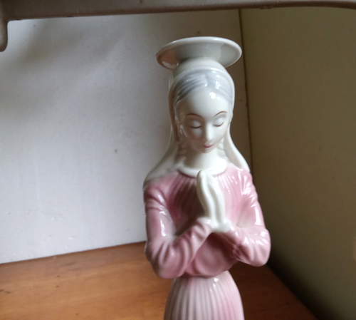 1940s GORT BONE CHINA VIRGIN MARY MADONNA PRAYING FIGURE WITH HALO RARE 11 1/4" - Picture 2 of 10