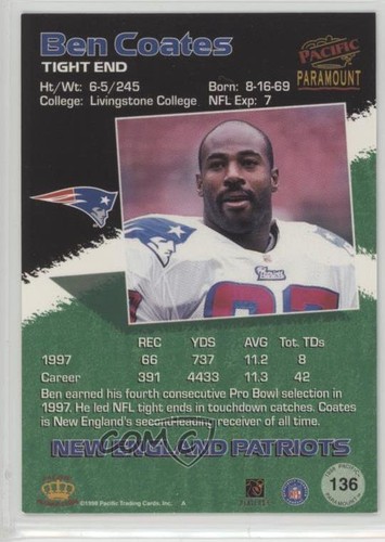 1998 Pacific Paramount Ben Coates #136 - Picture 2 of 4