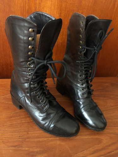 HOBBS VINTAGE 90S MARILYN ANSELM BLACK ECHTLEDER SCHNÜRSTIEFEL HIGH UK 4,5 - Bild 1 von 20