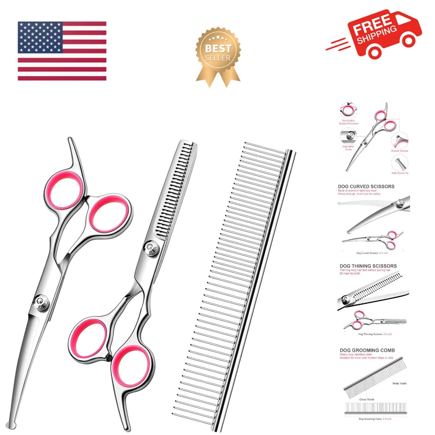 Dog Grooming Scissors with Safety Round Tips Stainless Steel Professional Dog...