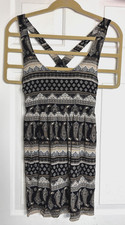 Forever 21 Mini Paisley Geo Sundress Criss Cross Strappy Back Black White Boho S