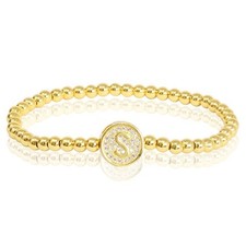 Initial Bracelets for Women 26 Letters Alphabet Round Charm Stainless Steel Gol