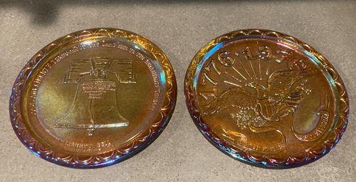 Set of 4 Bicentennial Commemorative Plates Carnival Glass 3 Marigold and 1 Blue - Picture 2 of 9