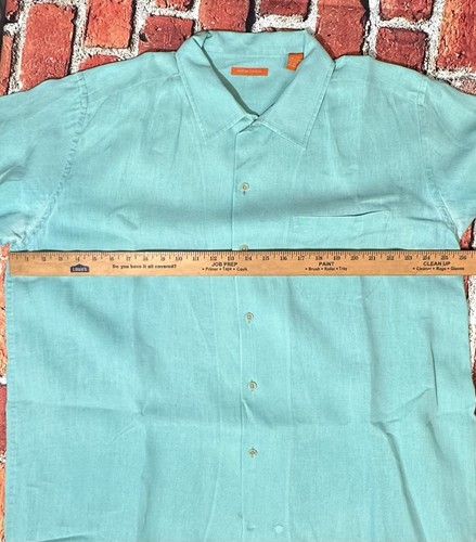 MARTIN GORDON MENS SHIRT SIZE XL 100% LINEN TEAL BLUE BUTTON DOWN SHORT SLEEVE - Picture 6 of 12
