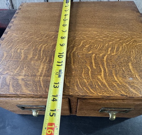 Beautiful Vintage 2 Drawer Wooden Card Catalog File Cabinet Library Dovetail Oak - Picture 10 of 11