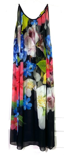 TED BAKER Black Floral Print Forget Me Not Beach Cover Up Dress Semi Sheer LARGE - Picture 6 of 10
