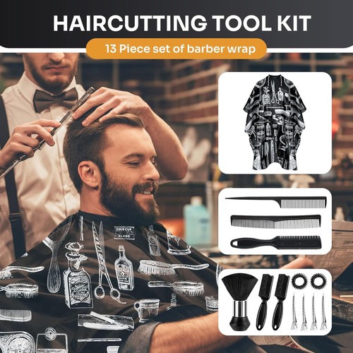 Set 13 pezzi mantello da barbiere 63x55 regolabile taglio capelli mantello collo spolverino spazzola - Foto 7 di 7