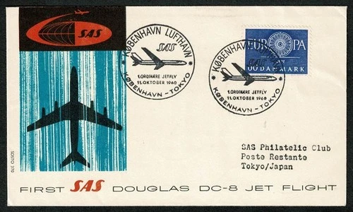 DENMARK 1960 First flight SAS Douglas DC-8 jet flight Kopenhagen - Tokyo  SG72Z3