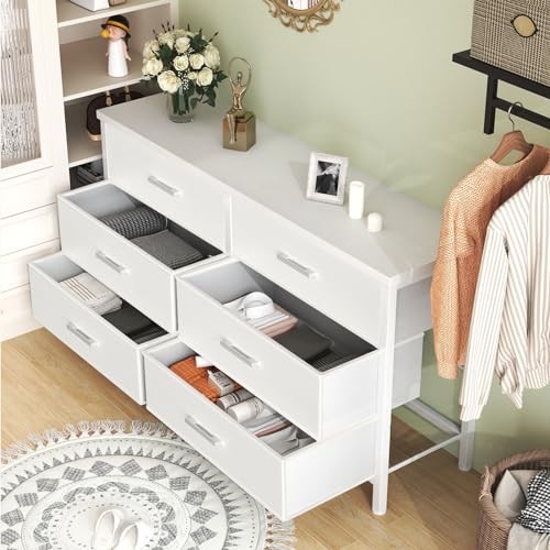 Wide Dresser for Bedroom 6 16.5"D x 52.1"W x 29.5"H (6 Drawers) White - Picture 5 of 7