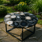 White & Black Agate Coffee Table | Handmade Gemstone Inlay Luxury Furniture