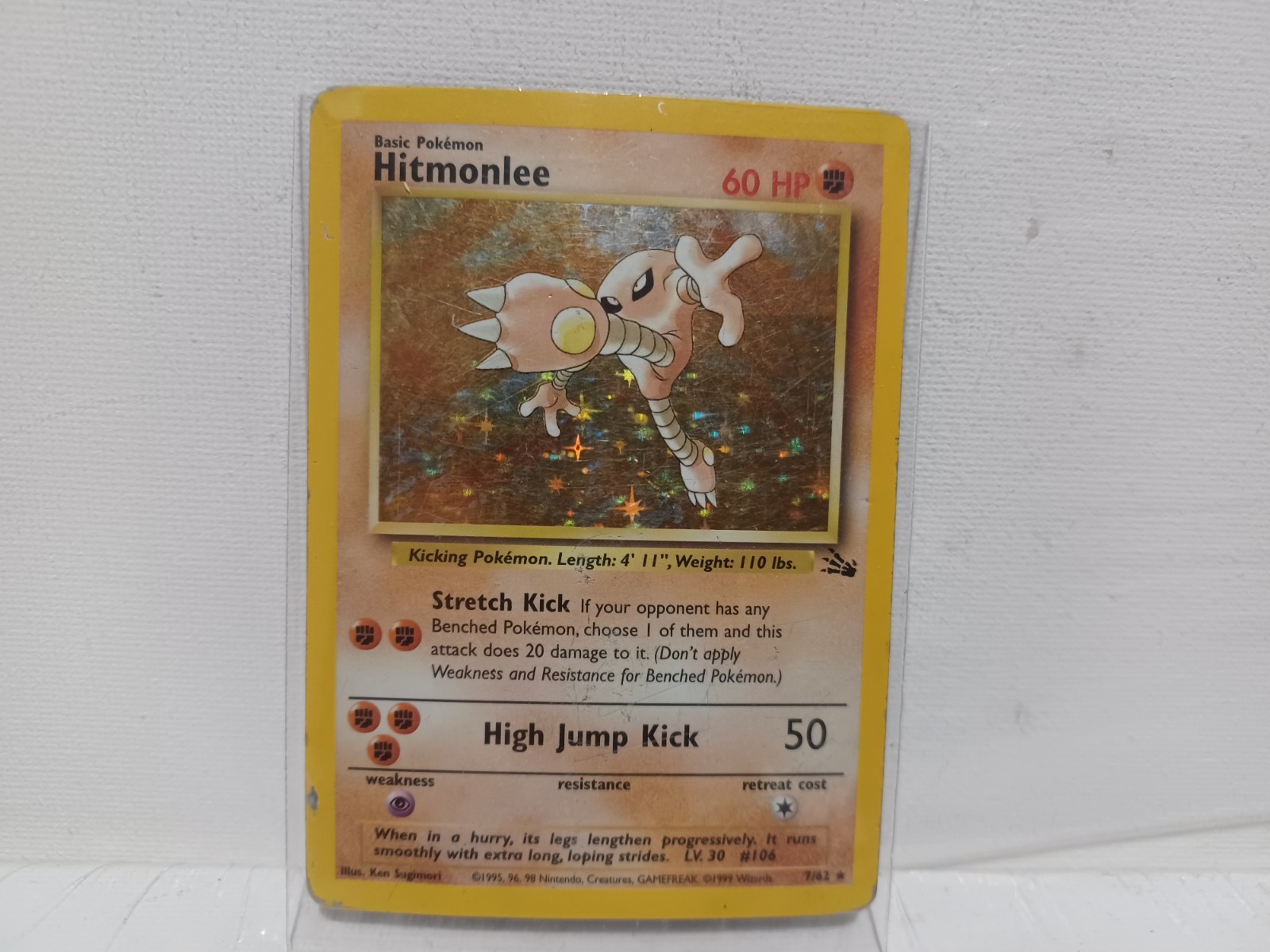 Vintage 90's 1999 Pokemon Fossil Set Hitmonlee 7/62 Holo Holographic Rare Card 