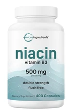 Micro Ingredients Niacin 500mg Per Serving, 400 Capsules | Flush Free B3 Vitamin
