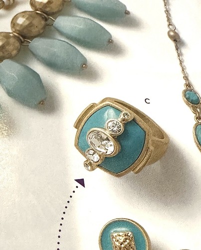 New Lia Sophia “Bombay” Green Resin & Crystal Stones Matte Gold Tone Ring Size 7 - Picture 6 of 6