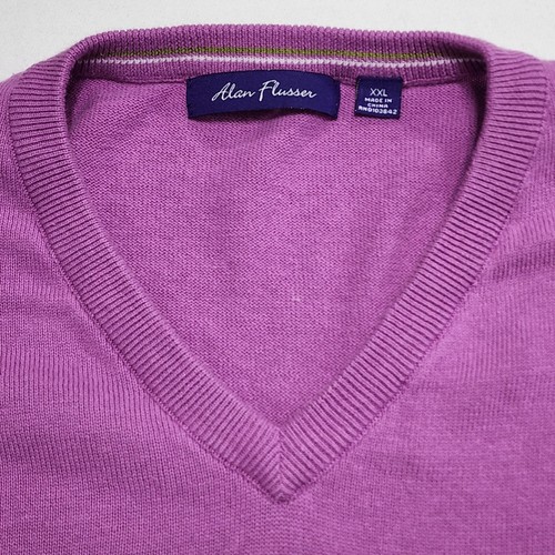 Alan Flusser V-Neck Pullover Golf Sweater Sz XXL Long Sleeve 100% Cotton Purple - Picture 13 of 16
