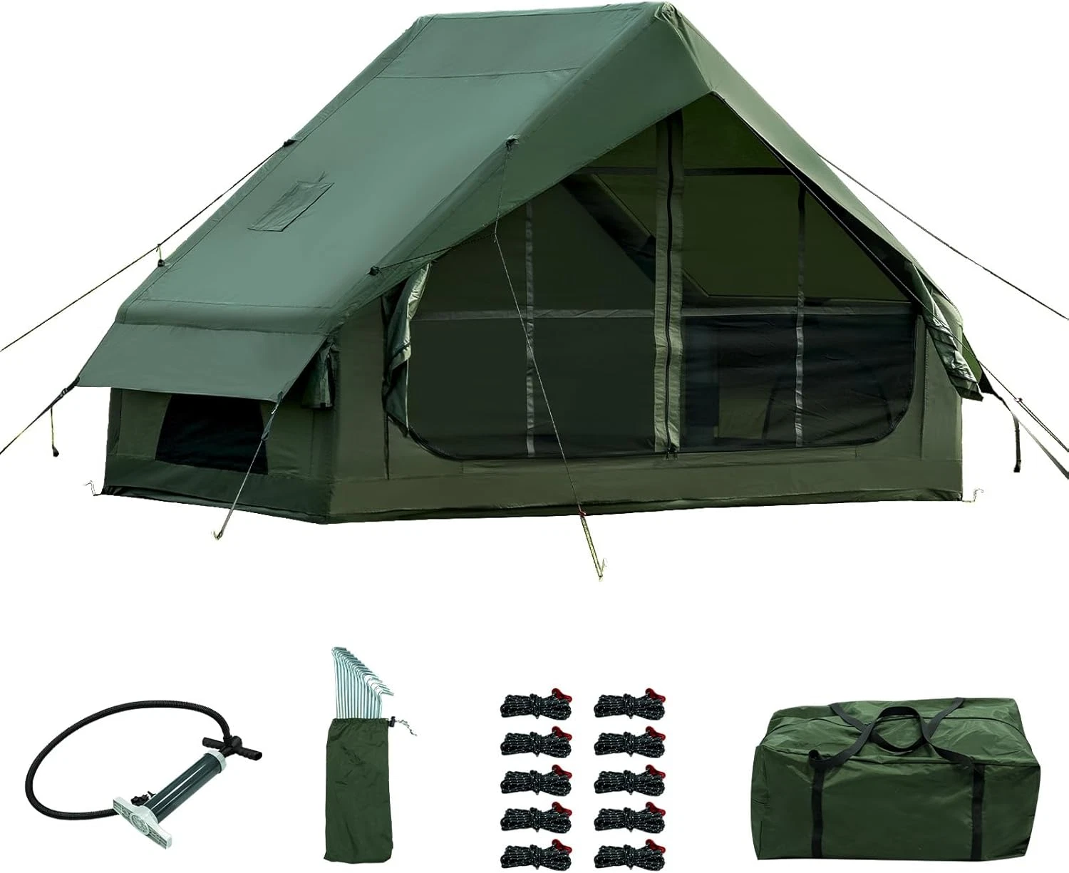 Waterproof Inflatable Camping Tent for 2-8 People with Hand Pump & Mesh Windows