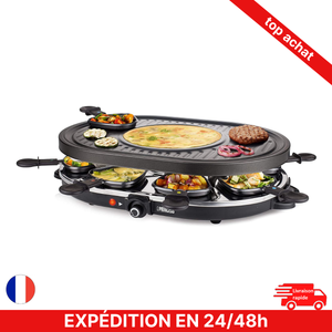 Appareil à Raclette Grill 8 Personnes + Crêpière Revêtement Antiadhésif 1200W