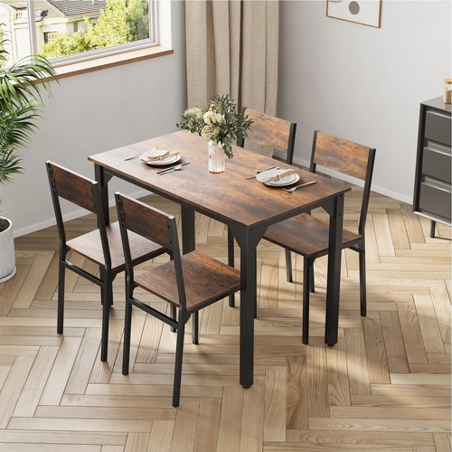 5 Piece Dining Table and Chairs Set Wooden Space Saving with Metal Frame Kitchen - Picture 6 of 23