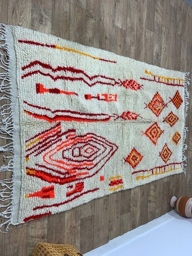 Moroccan Rug Boujaad Handmade Berber 4'8"x8' Patchwork White Orange Wool Carpet - Picture 11 of 22