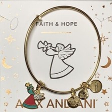 Alex and Ani HOLIDAY ANGEL Faith and Hope Shiny Gold Bangle W/Card & Gift Box