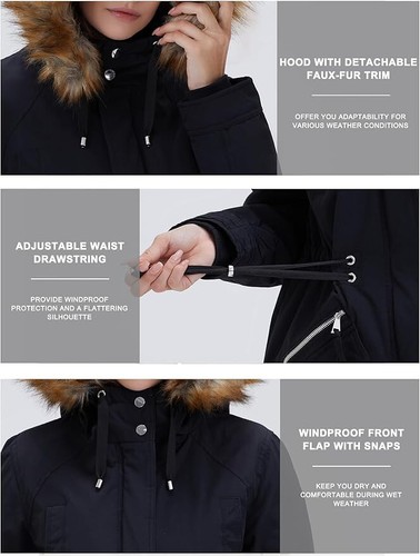Royal Matrix Damen XL schwarz Winter Kapuze Fleece gefüttert langer Parka Mantel Gr. 18 - Bild 6 von 7