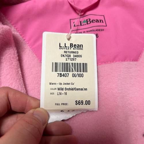 LL Bean Jacket Girl Large Pink Fleece Linde Parka Full Zip Coat Skiing 14 - Picture 10 of 16