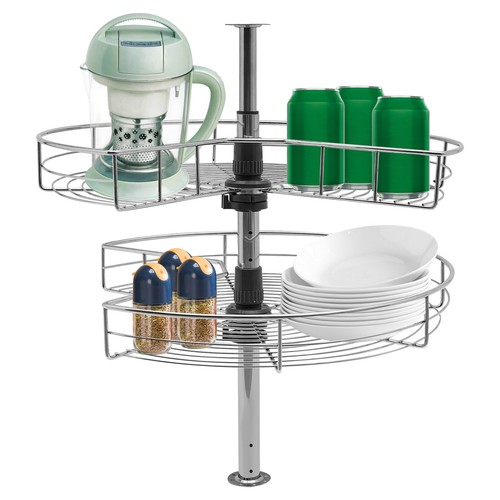 24" Kidney Chrome 2-Shelf Lazy Susan Kitchen Base Cabinet Corner Organizer Rack - Picture 3 of 15