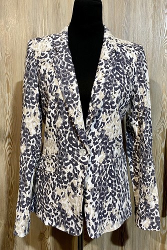Joie Mehira B Leinenblazer Leopard Tierdruck Größe 10 grau weiß beige - Bild 3 von 7